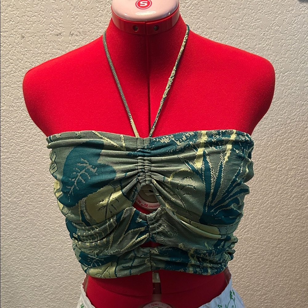 Zara Green Floral Strapless Crop Top